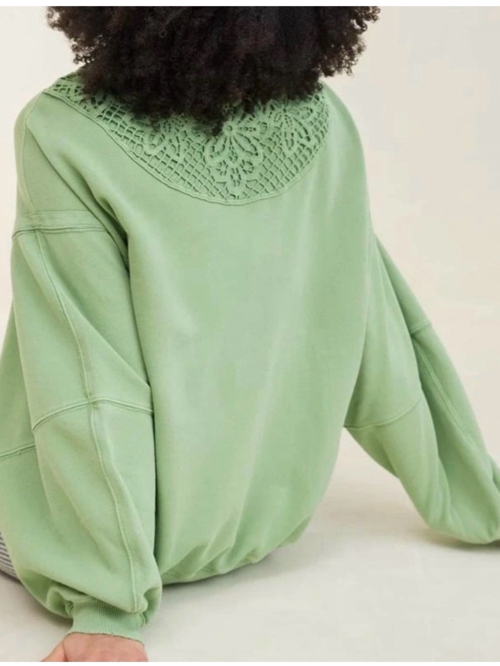 Aerie Keep It Light Crochet Crew Sweatshirt, Green , Sz Large